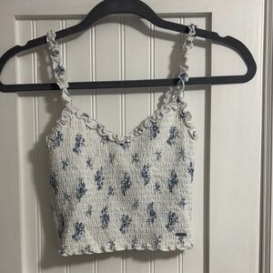 Hollister White and Cream Smocked Ruffled Camisole